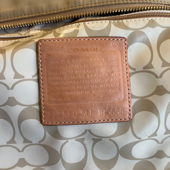 Authentic Coach Nylon Red Leather Trim Tote Bag Style 5656 Tan Shoulder Purse - Picture 16 of 16